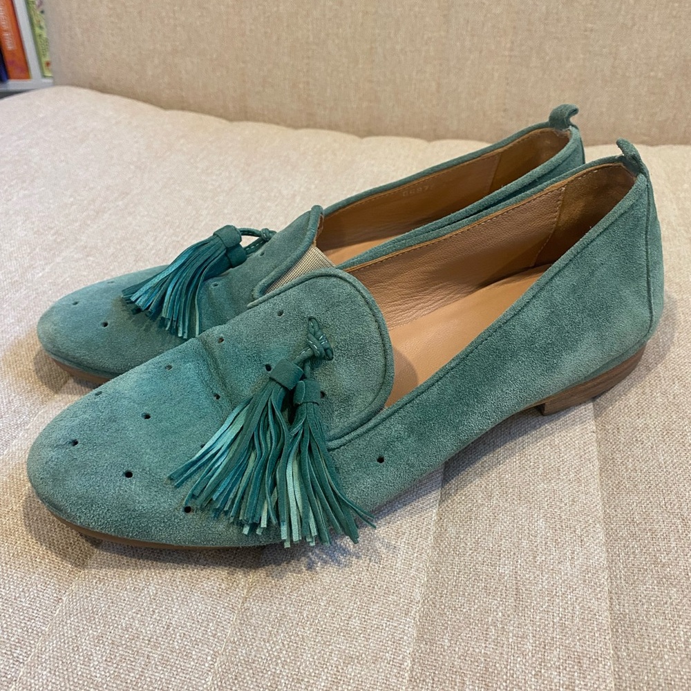 Homers Spain Mermaid Teal Suede Tassel Loafers EU 37 US 6.5